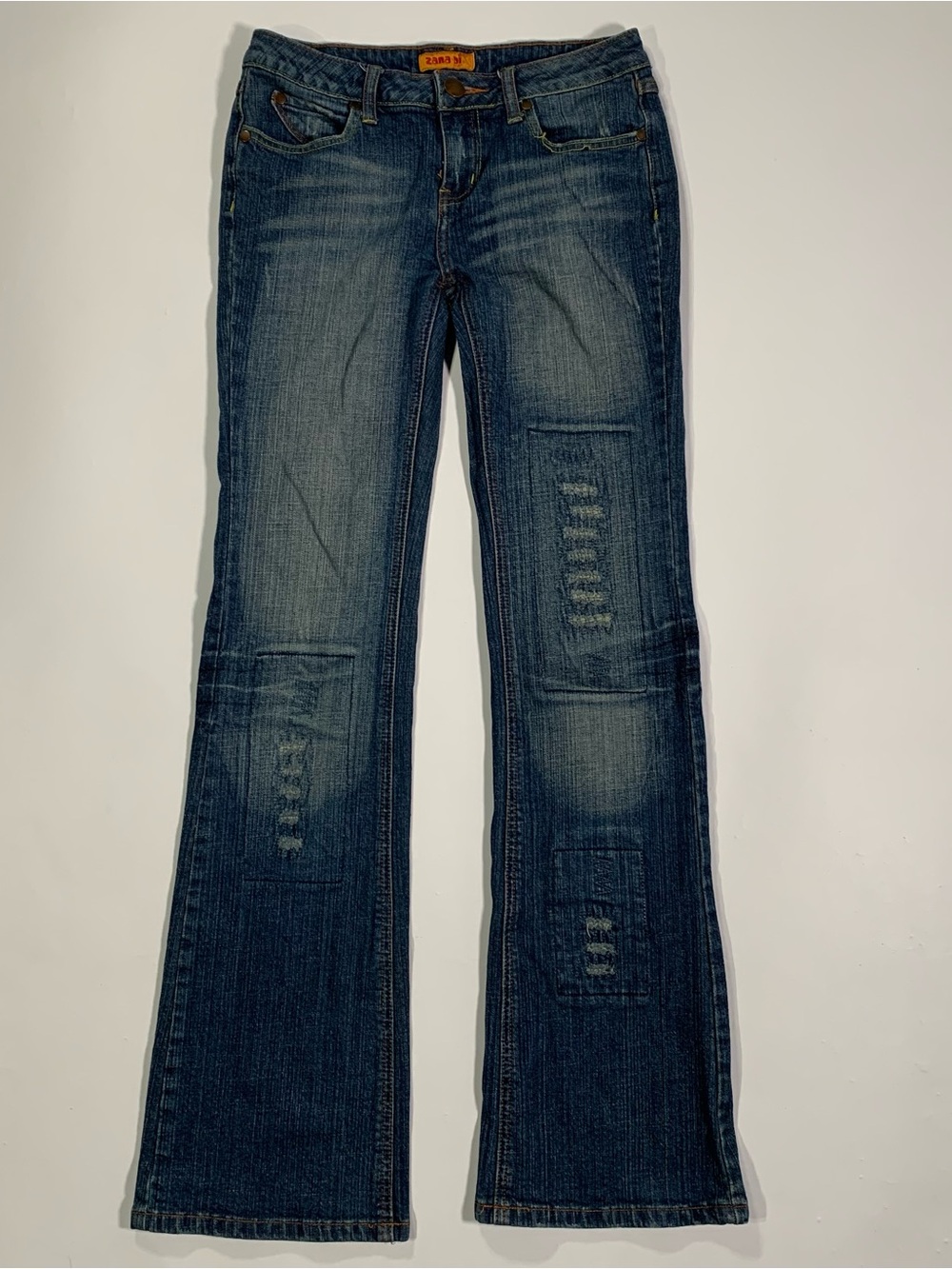 Y2K Zanadi Distressed Flare Bootcut Jeans Size 5 Patchwork Grunge